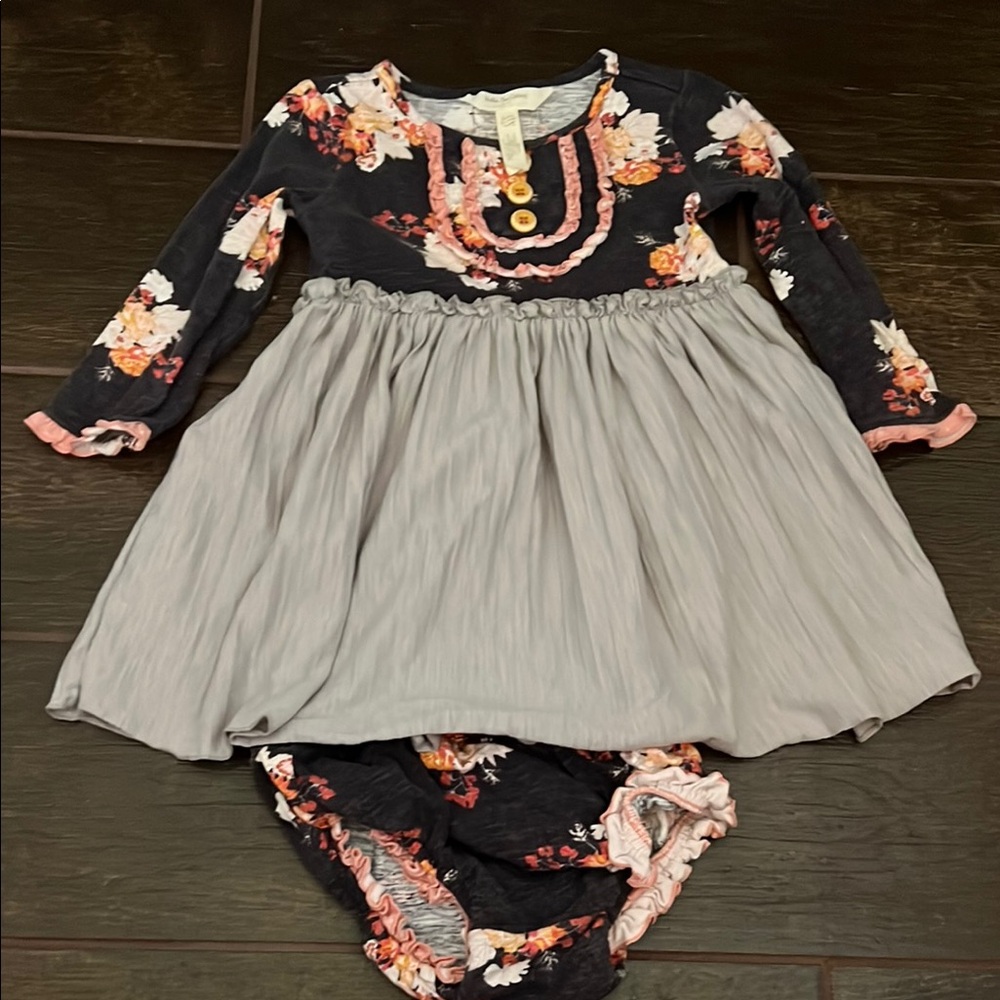 Matilda Jane Floral Dress with Bloomers - Black and Gray